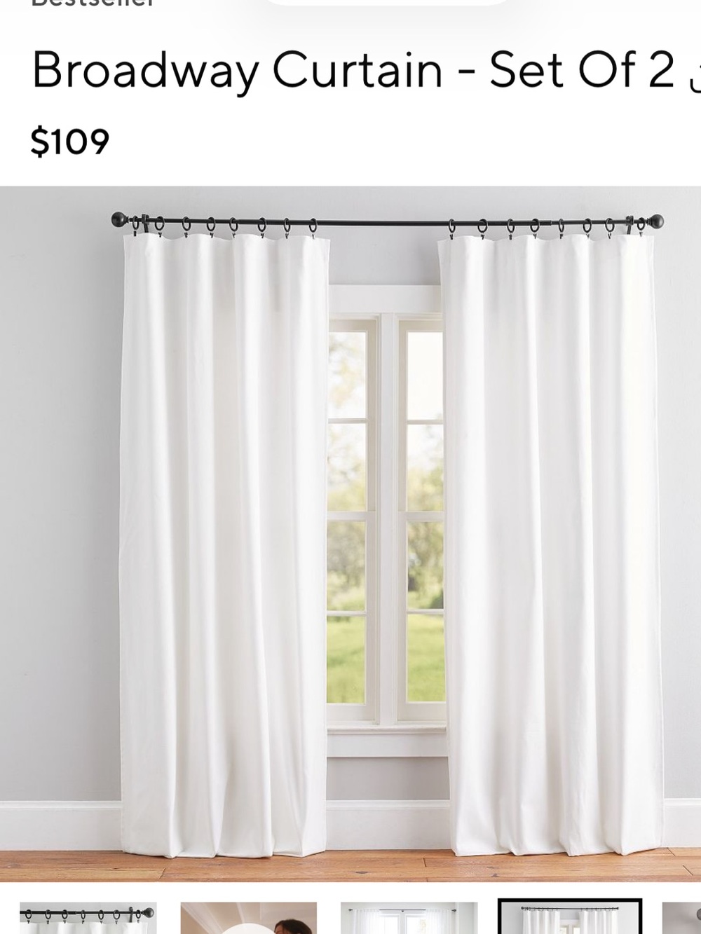 Pottery Barn White Curtains - 4 panels